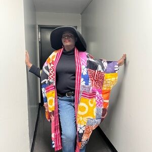 Vibrant Patchwork Kimono with Pink and Orange Accents